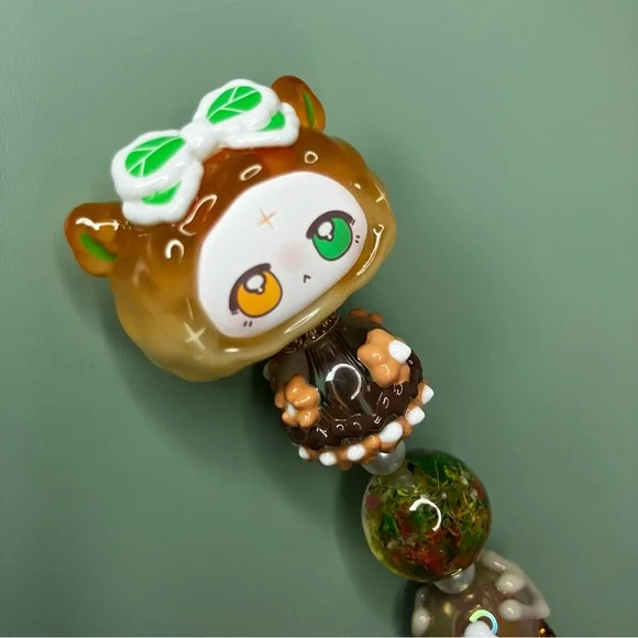 Forest Bunny Kawaii Woodsy Handmade Beaded Pen with Rhinestones - Picture 4 of 8